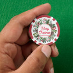 merry christmas winter greenery red script classic poker chips<br><div class="desc">elegant merry christmas winter greenery red script classic poker</div>