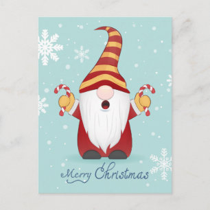 MERRY CHRISTMAS   Winter Holiday Candy Cane Gnome Postcard