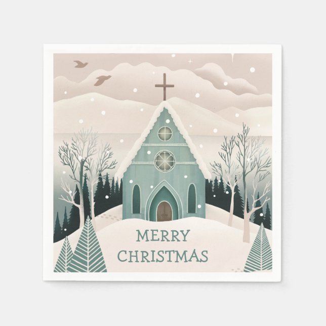 Merry Christmas | Winter Holiday Religious Church Napkin (Front)