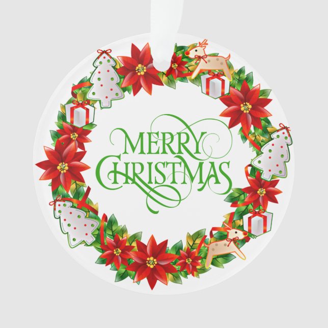 Merry Christmas Winter Holiday Wreath Ornament (Front)