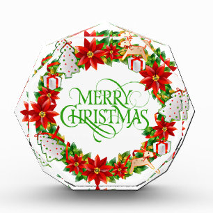 Merry Christmas Winter Holiday Wreath Photo Block
