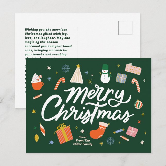 Merry Christmas Winter Icons Illustrated Holiday Postcard (Front/Back)