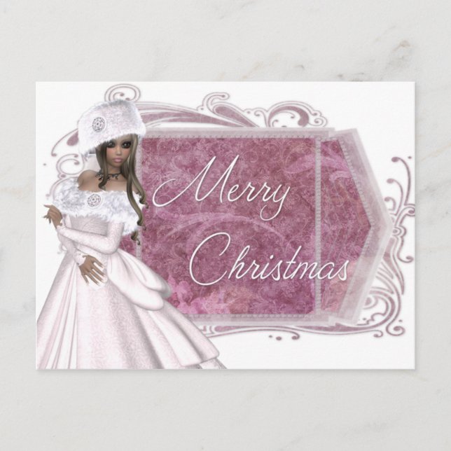 Merry Christmas Winter Lady Designed Postcards (Front)