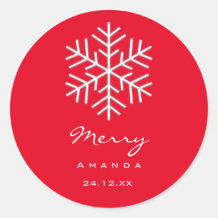 Merry Christmas Winter Minimalism Red Snowflake Classic Round Sticker