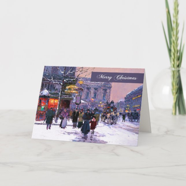 Merry Christmas. Winter Parisian Scene Holiday Card (Front)