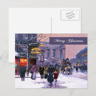 Merry Christmas. Winter Parisian Scene Holiday Postcard