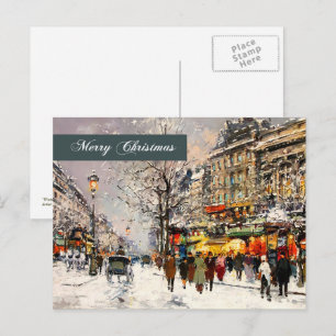 Merry Christmas. Winter Parisian Scene Holiday Postcard