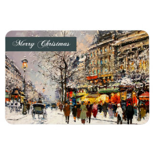 Merry Christmas. Winter Parisian Scene Magnet
