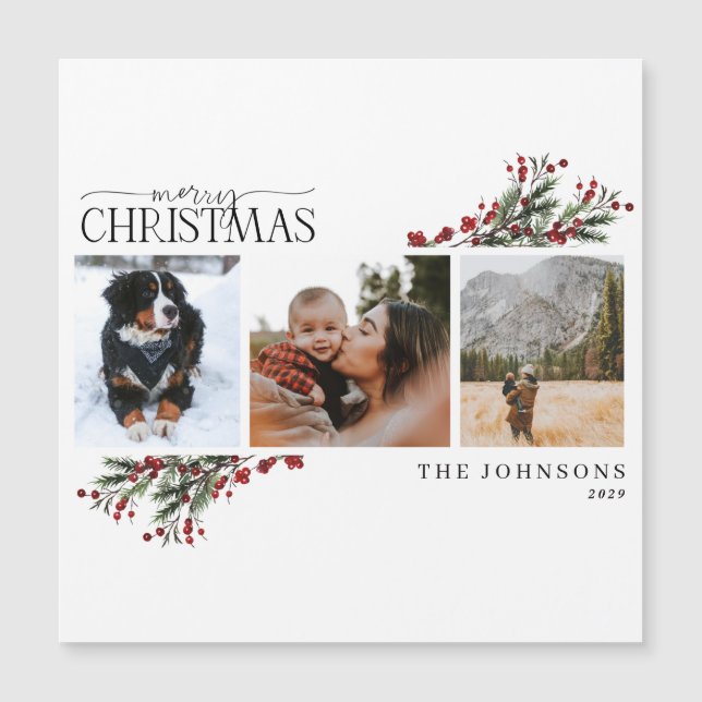 Merry Christmas Winter Photo Holiday Card Magnet (Front)