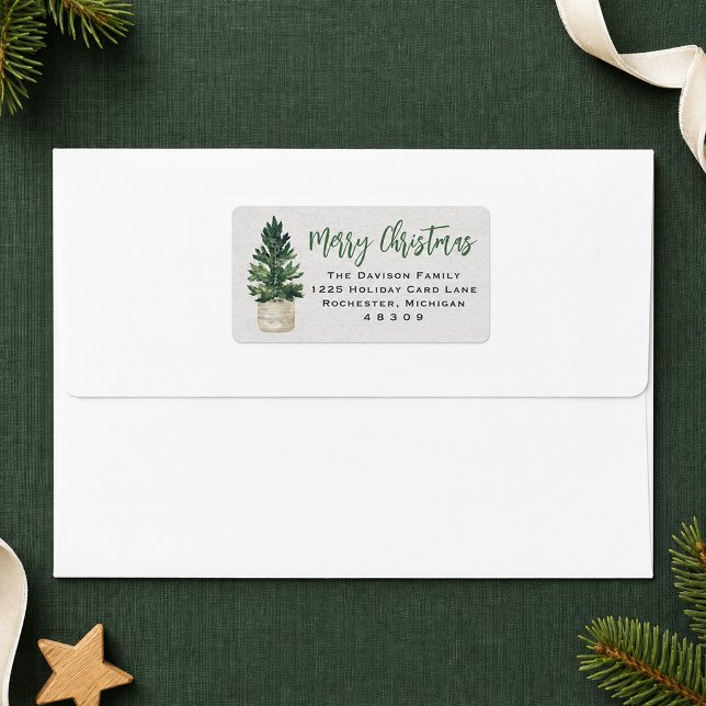 Merry Christmas Winter Pine Tree Return Address Label (Creator Uploaded)