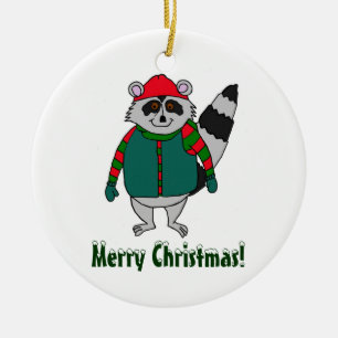 Merry Christmas Winter Racoon Ornament