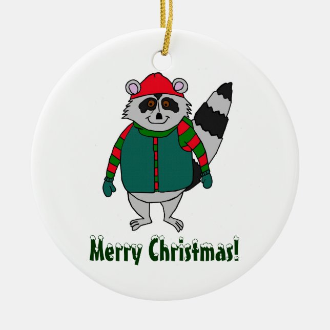 Merry Christmas Winter Racoon Ornament (Front)
