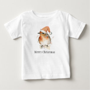 Merry Christmas Winter Robin Bird Wildlife Stylish Baby T-Shirt