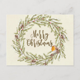 merry christmas winter robin postcard