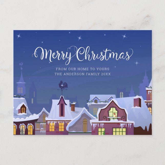 Merry Christmas Winter Scene Rooftops Holidays Announcement Postcard (Front)