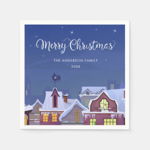 Merry Christmas Winter Scene Rooftops Napkin