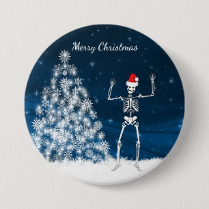 "Merry Christmas" winter scene & skeleton 7.5 Cm Round Badge