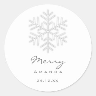 Merry  Christmas Winter Silver Grey Snowflake Classic Round Sticker