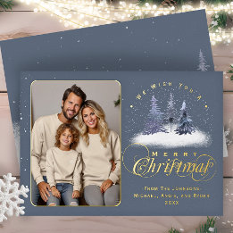 Merry Christmas Winter Snow Family Photo Gold Foil Holiday Card