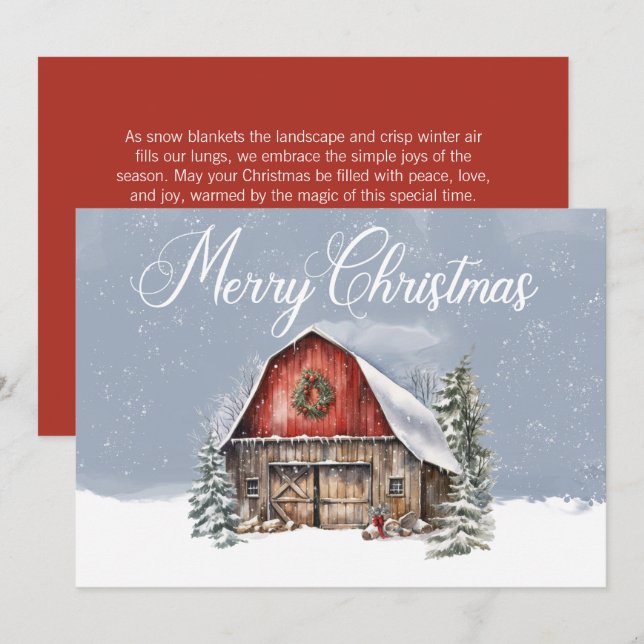 Merry Christmas Winter Snow Farm Barn Holiday Card (Front/Back)