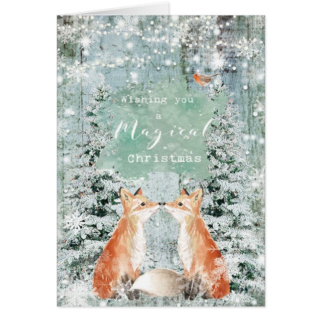 Merry Christmas winter snow foxes card (Front)