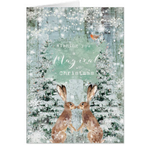 Merry Christmas winter snow hares card