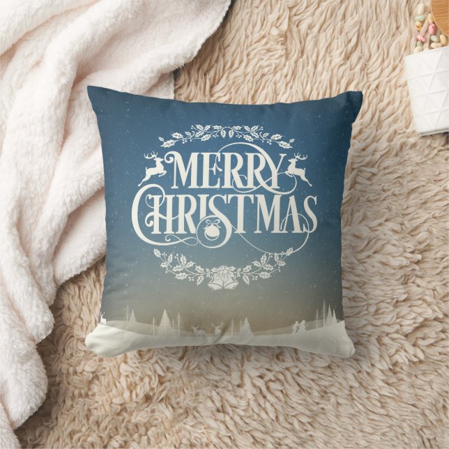 Merry Christmas Winter Snow Scene Cushion (Blanket)