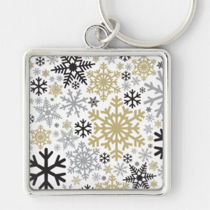 Merry Christmas Winter Snowflake Pattern Key Ring