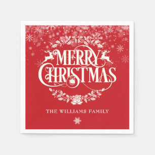 Merry Christmas Winter Snowflakes Family Name Napkin