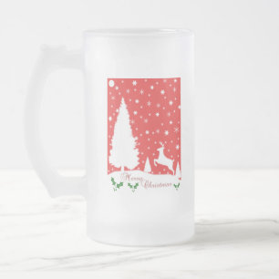 Merry Christmas Winter Snowflakes Frosted Glass Beer Mug