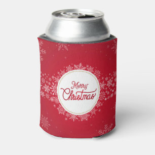 Merry Christmas Winter Snowflakes Red Festive Can Cooler