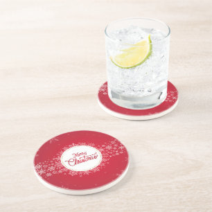Merry Christmas Winter Snowflakes Red Festive Coaster