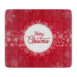 Merry Christmas Winter Snowflakes Red Festive Cutting Board