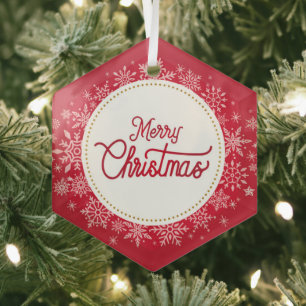 Merry Christmas Winter Snowflakes Red Festive Glass Tree Decoration