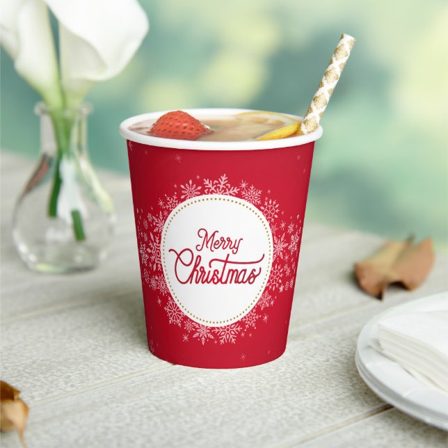 Merry Christmas Winter Snowflakes Red Festive Paper Cups (Insitu)