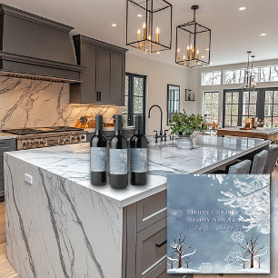 Merry Christmas Winter Snowflakes Trees Wine Label