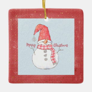Merry Christmas Winter Snowman Year Keepsake Ceramic Ornament