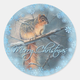 MERRY CHRISTMAS WINTER SQUIRREL by SHARON SHARPE Classic Round Sticker
