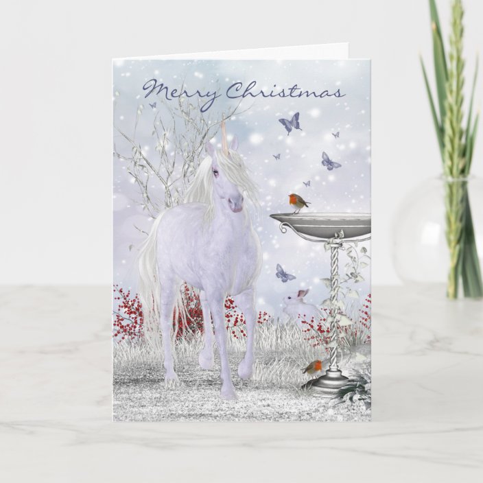 Download Merry Christmas Winter Unicorn, Robins Holiday Card ...