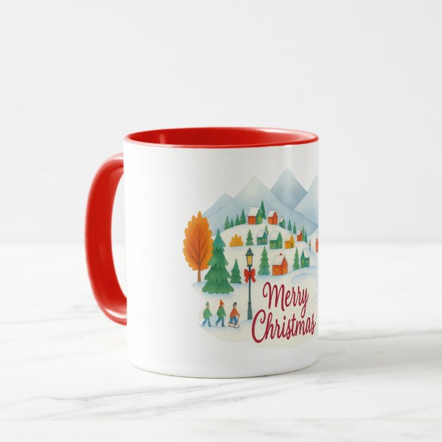 Merry Christmas – Winter Village Holiday Comb mug (Front Left)