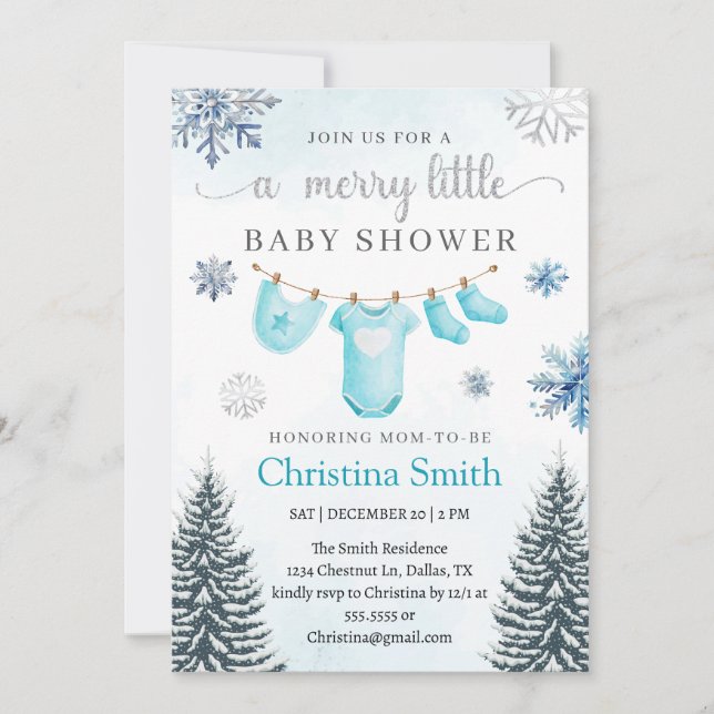 Merry Christmas Winter Wonderland Baby Boy Shower Invitation (Front)