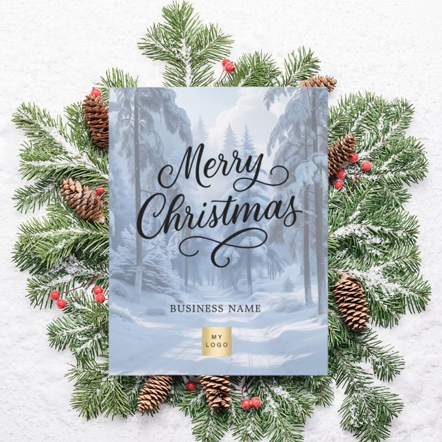 Merry Christmas winter wonderland business logo Holiday Postcard (Creator Uploaded)