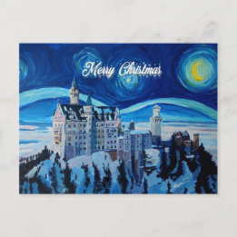 Merry christmas winter wonderland castle postcard