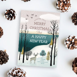 Merry Christmas. Winter woodland nordic landscape Holiday Card