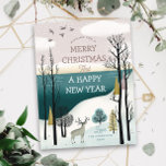 Merry Christmas. Winter woodland nordic landscape Holiday Postcard<br><div class="desc">"Wishing you a Merry Christmas and a Happy New Year" postcard with cartoon winter woodland nordic landscape.</div>