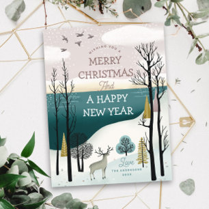 Merry Christmas. Winter woodland nordic landscape Holiday Postcard