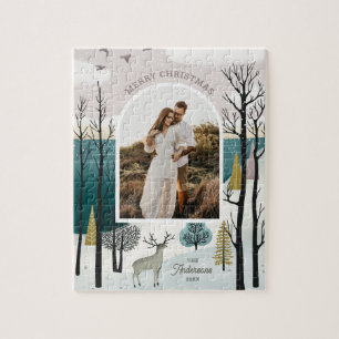 Merry Christmas. Winter woodland nordic photo Jigsaw Puzzle