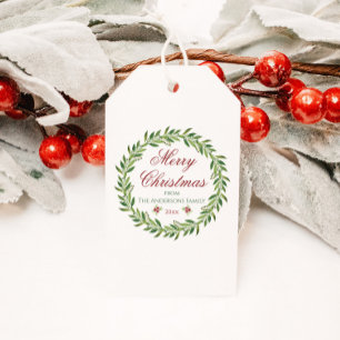 Merry Christmas Winter Wreath Family Gift Tags