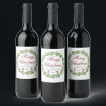 Merry Christmas Winter Wreath Family  Wine Label<br><div class="desc">Beautiful minimalist greenery wreath "Merry Christmas" customisable wine labels.</div>