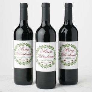 Merry Christmas Winter Wreath Family  Wine Label
